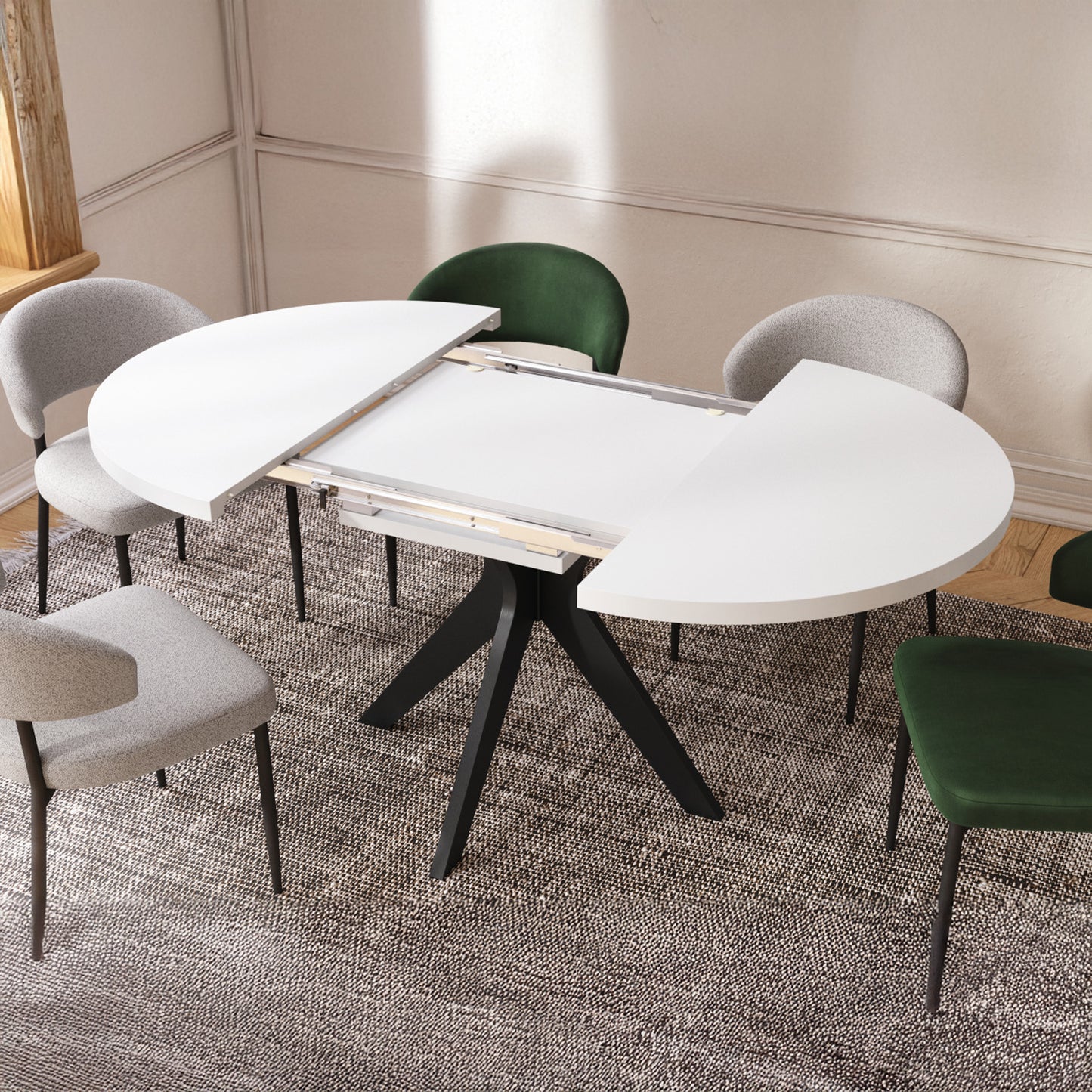 Renzo Extending Modern Dining Table – White Matt / Black