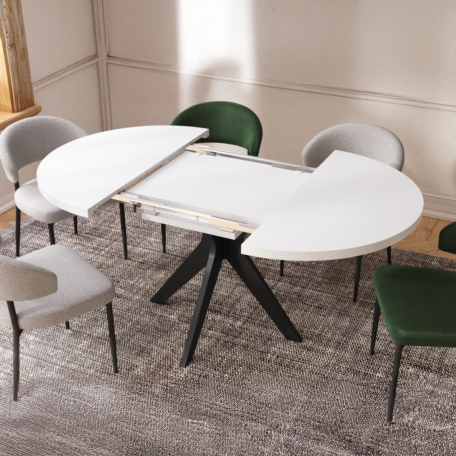 Renzo Extending Modern Dining Table – White Matt / Black