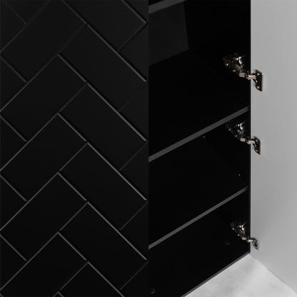 Trend Herringbone Pattern Door Bathroom Cabines Vanity Units Set with Worktop 120cm & 35cm - Black