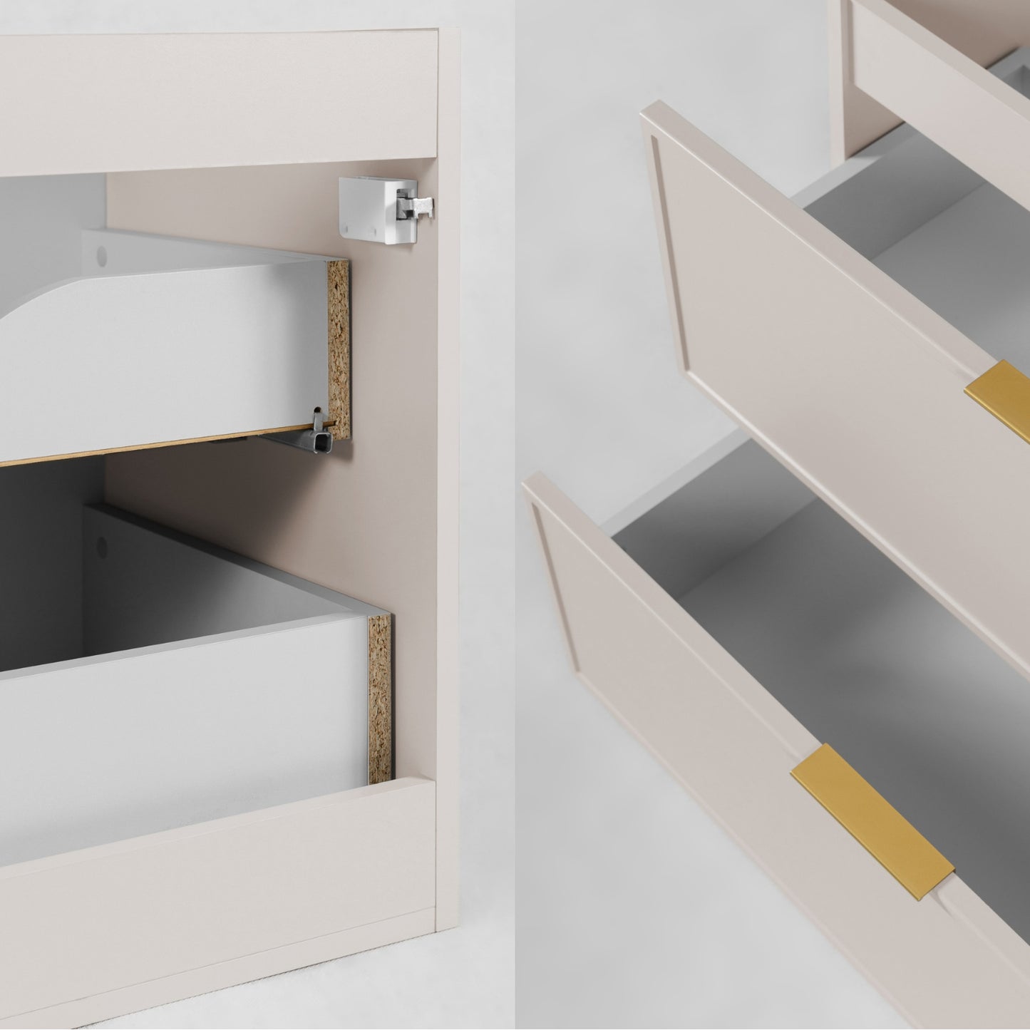 Simple Modern 2 Cabinets Set Vanity Unit 60cm with Worktop & Tall Cabinet 136cm - Cashmere