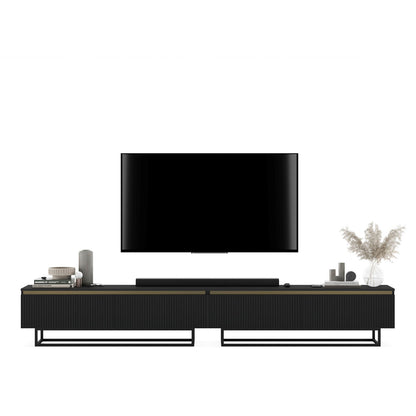 Selene Modern Ribbed-Texture Wide TV Unit with Storage - Black