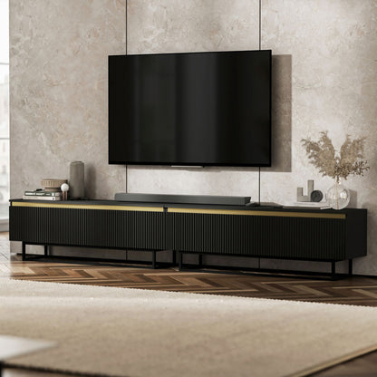 Selene Modern Ribbed-Texture Wide TV Unit with Storage - Black