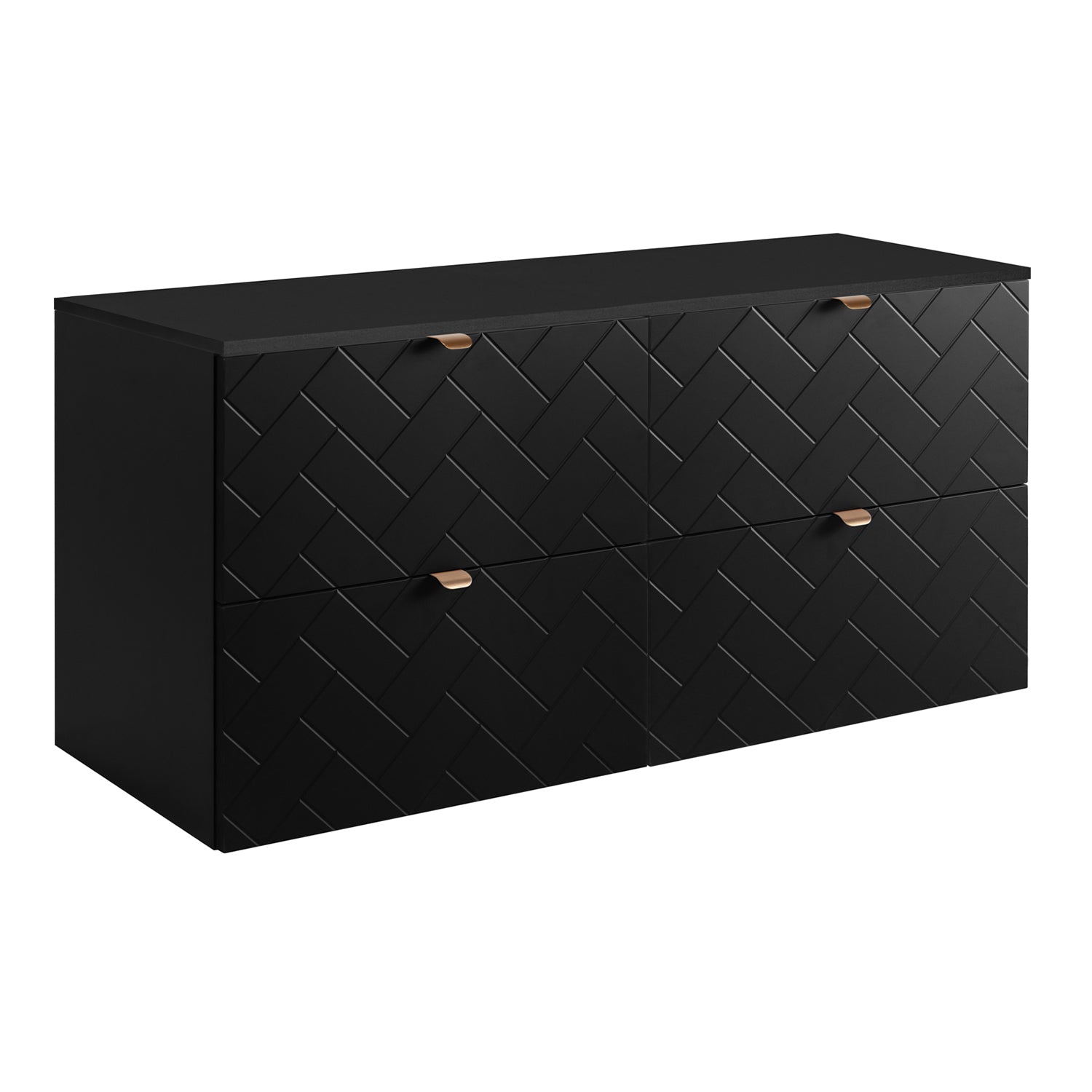 Trend Herringbone Pattern Door Bathroom Cabines Vanity Units Set with Worktop 120cm & 35cm - Black