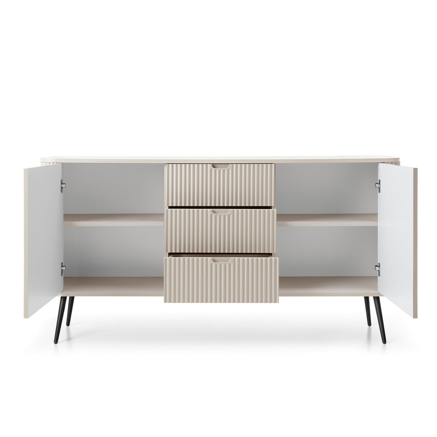Signe Ribbed Elegant Sideboard - Cashmere / Black Legs