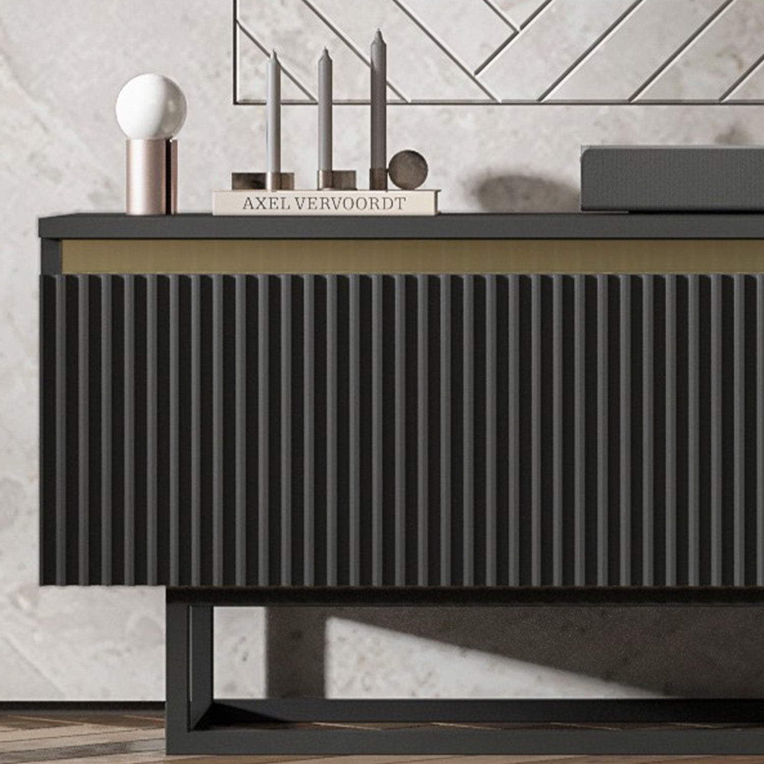 Selene Modern Ribbed-Texture Wide TV Unit with Storage - Black