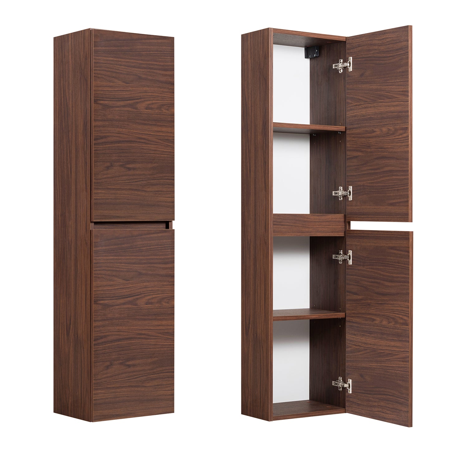 Simple Minimalist Bathroom Vanity Cabinets Set 80cm with Tall Unit & Worktop Basin - Walnut