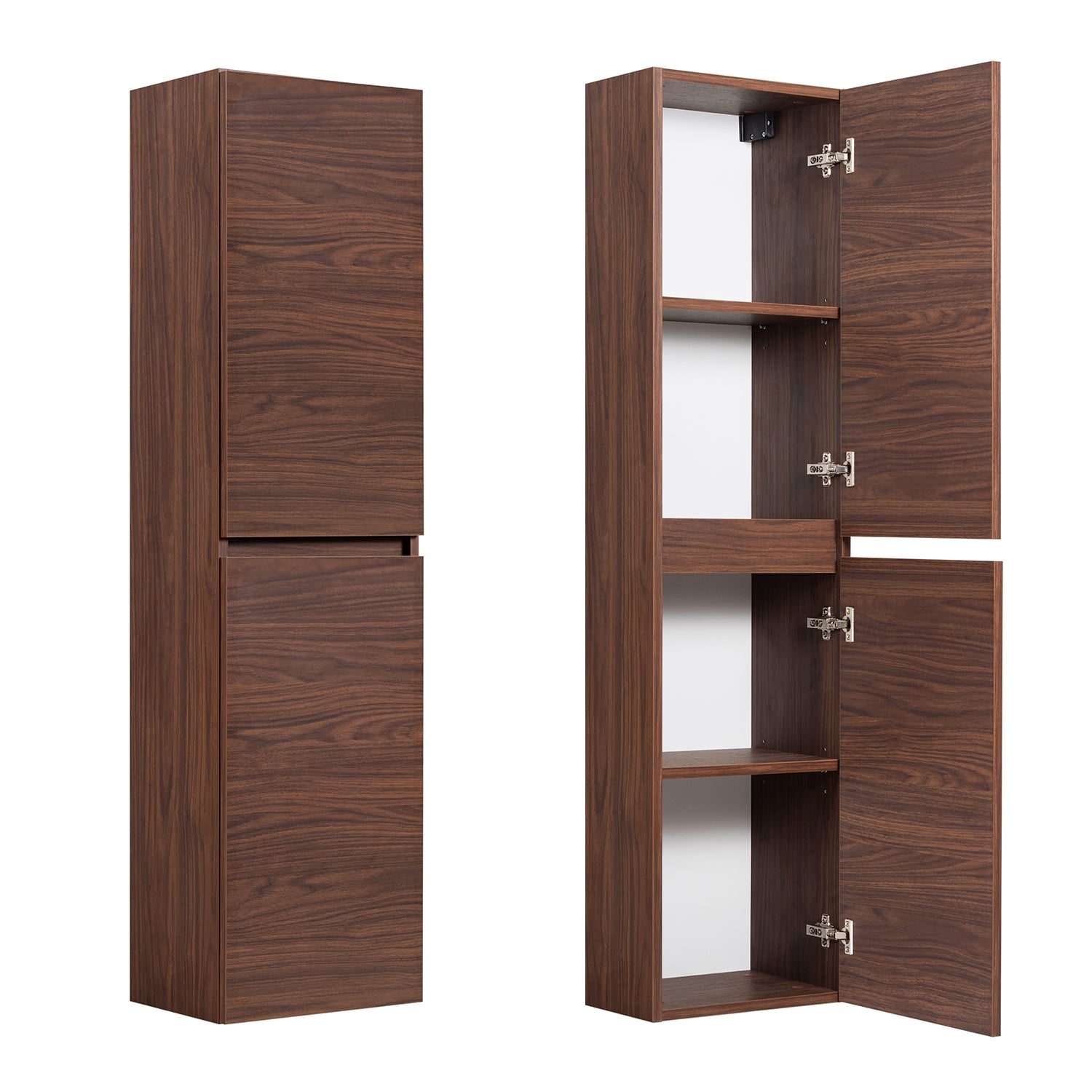 Simple Minimalist Bathroom Vanity Cabinets Set 80cm with Tall Unit & Worktop Basin - Walnut