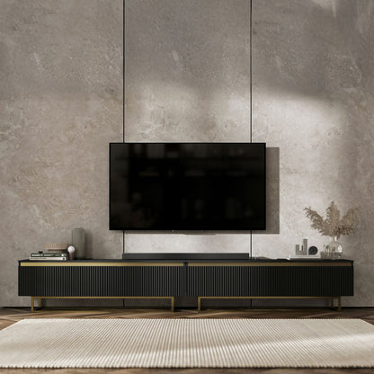 Selene Modern Ribbed-Texture Wide TV Unit with Storage - Black / Gold Frame