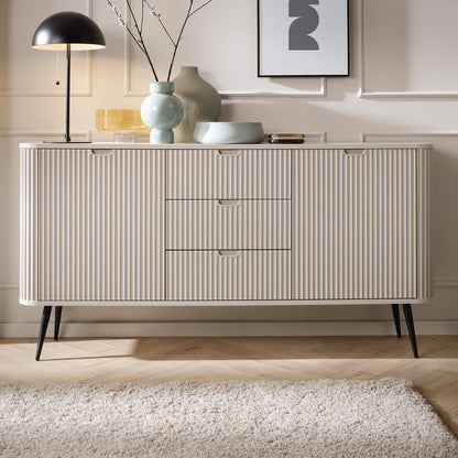 Signe Ribbed Elegant Sideboard - Cashmere / Black Legs