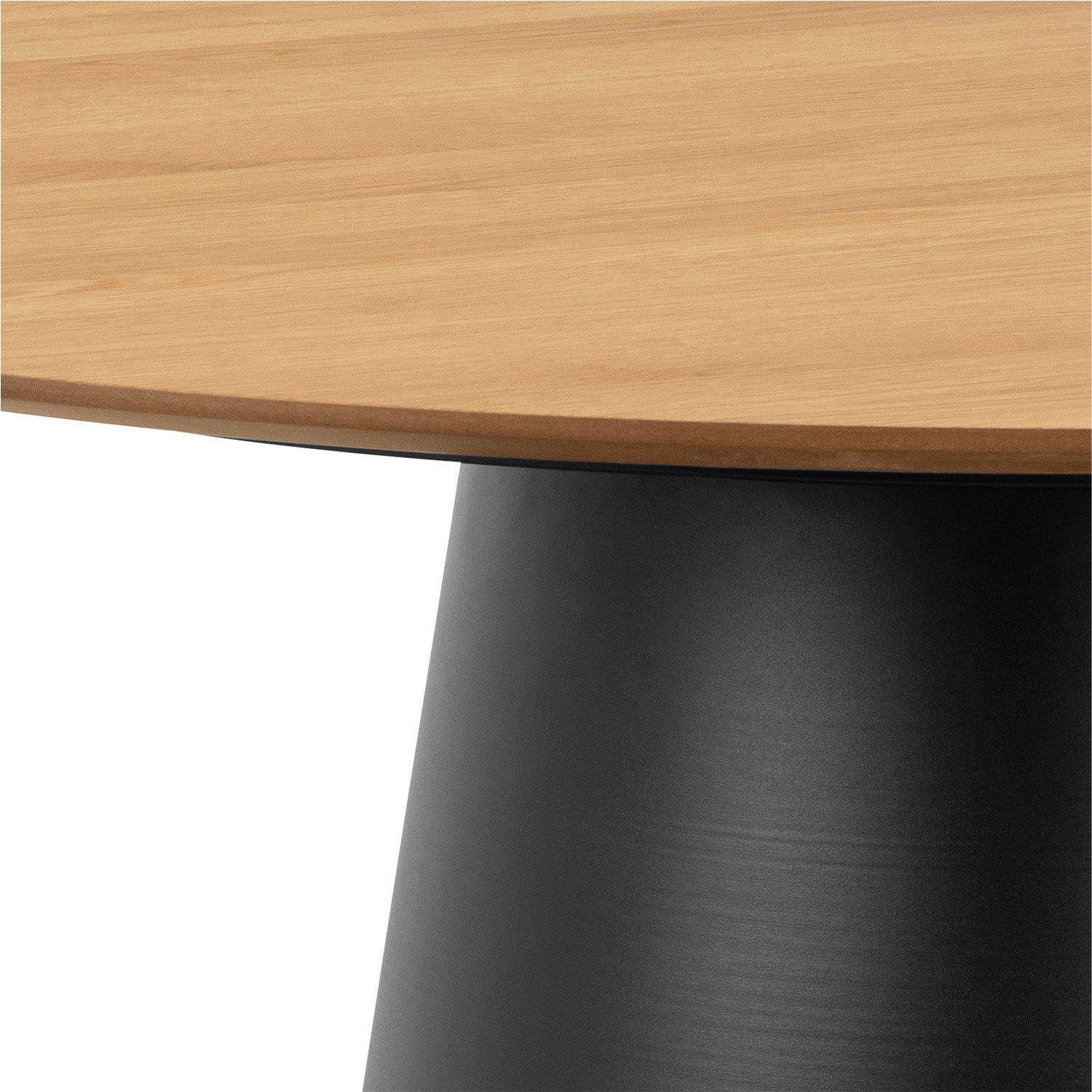 Bosco Dining Table Round Modern Steel Base & Wood Veneer - Natural Oak / Black