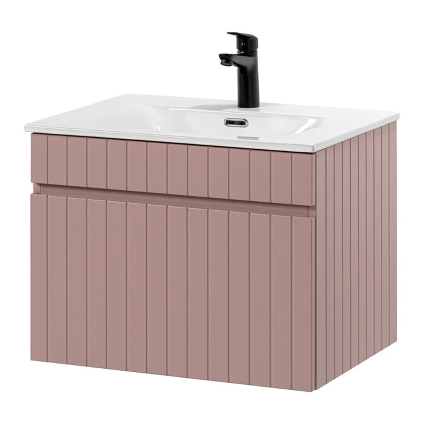 Iconic 60cm 1 Drawer Wall Mounted Bathroom Cabinet Vanity Unit with Built-In Basin - Rose