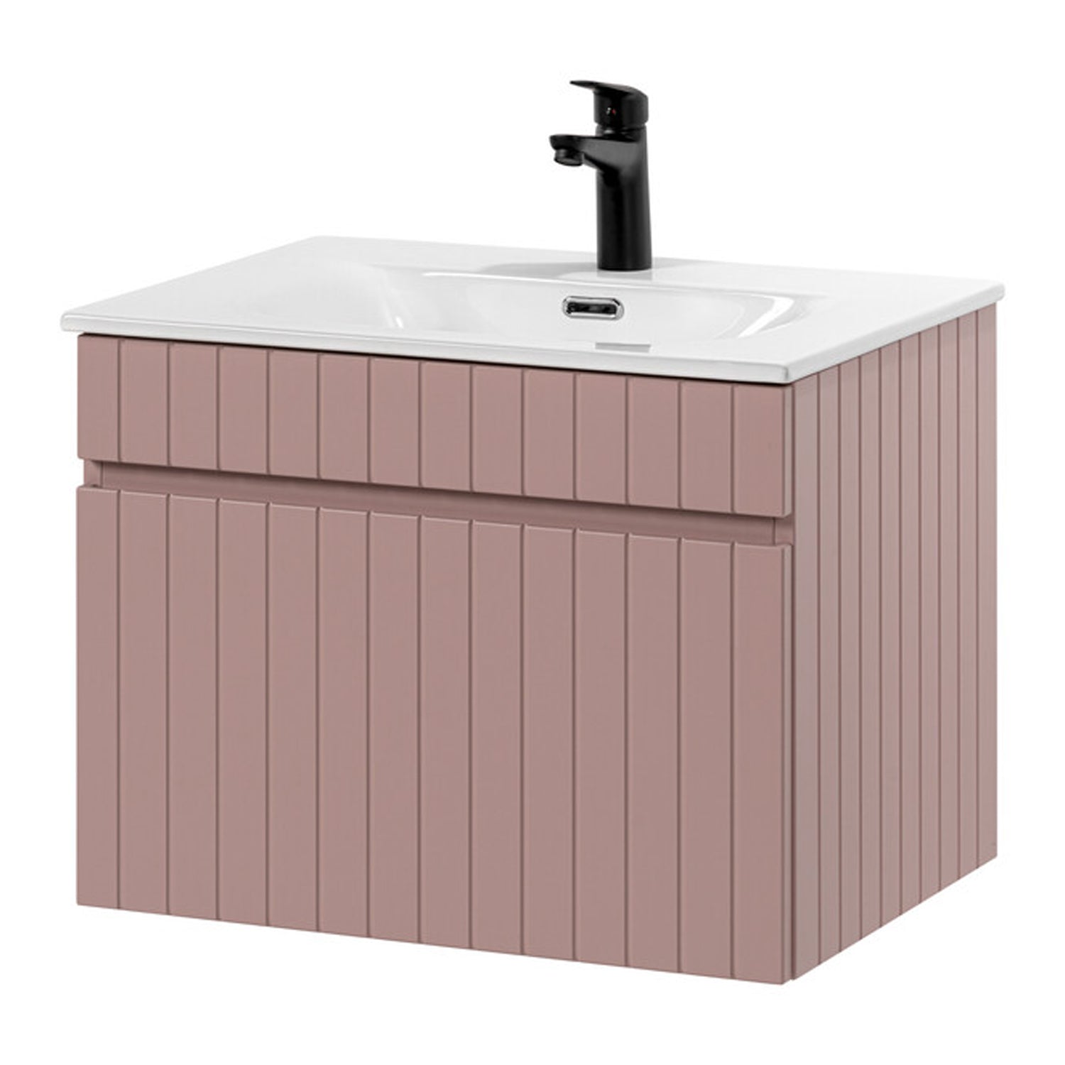 Iconic 60cm 1 Drawer Wall Mounted Bathroom Cabinet Vanity Unit with Built-In Basin - Rose