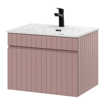Iconic 60cm 1 Drawer Wall Mounted Bathroom Cabinet Vanity Unit with Built-In Basin - Rose