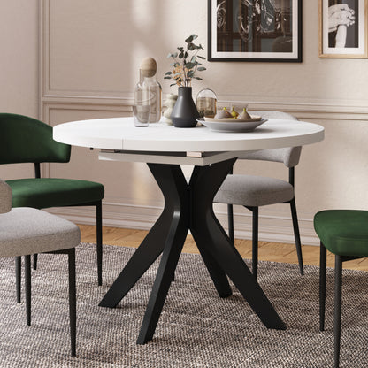 Renzo Extending Modern Dining Table – White Matt / Black