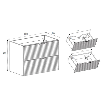Loft Modern Style Ribbed Door 80cm Bathroom Cabinet Vanity Unit with Worktop - Gold Craft Oak