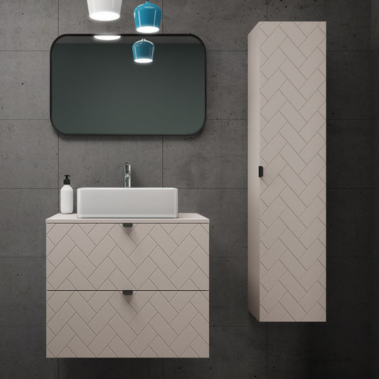 Trend Herringbone Pattern Door Bathroom Cabines Vanity Units Set with Worktop 60cm & 35cm - Cashmere