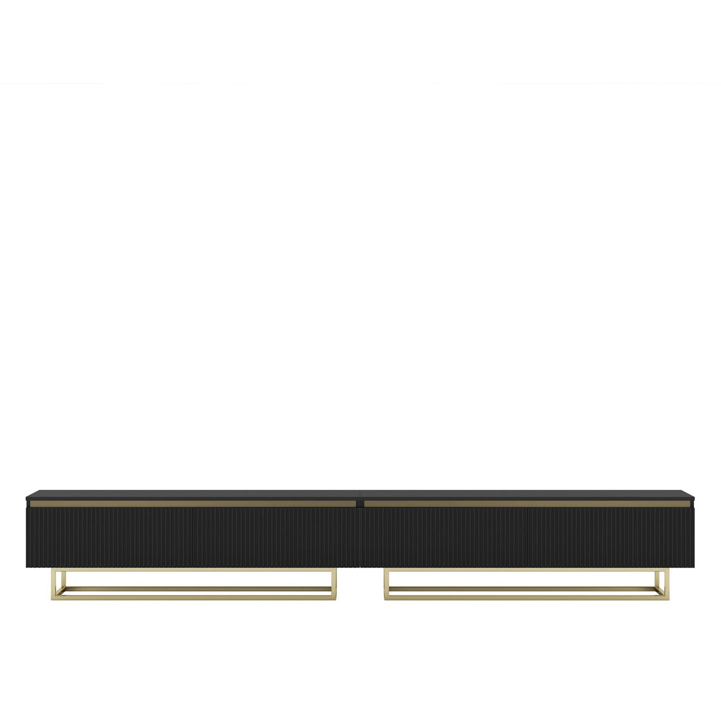 Selene Modern Ribbed-Texture Wide TV Unit with Storage - Black / Gold Frame