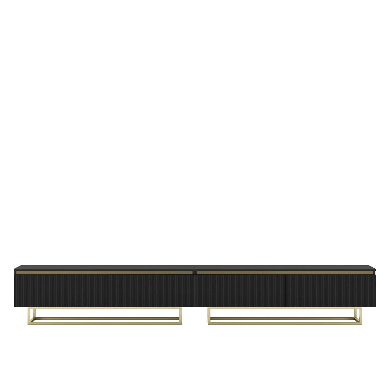 Selene Modern Ribbed-Texture Wide TV Unit with Storage - Black / Gold Frame