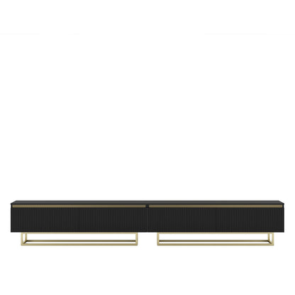 Selene Modern Ribbed-Texture Wide TV Unit with Storage - Black / Gold Frame