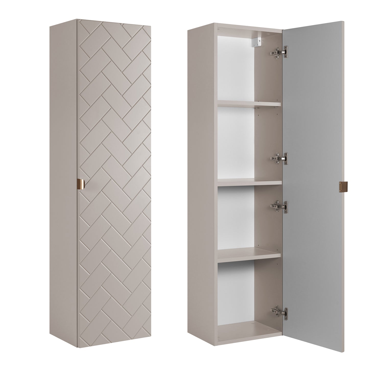 Trend Herringbone Pattern Door Bathroom Cabines Vanity Units Set with Worktop 60cm & 35cm - Cashmere