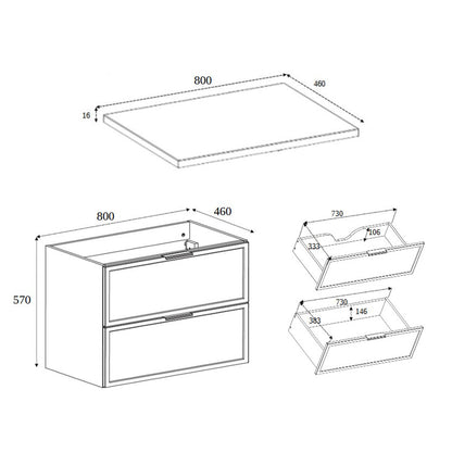 Simple Modern 2 Cabinets Set Vanity Unit 80cm with Worktop & Tall Cabinet 136cm - Anthracite