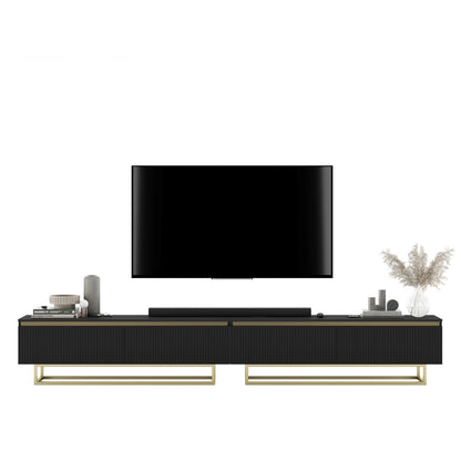 Selene Modern Ribbed-Texture Wide TV Unit with Storage - Black / Gold Frame