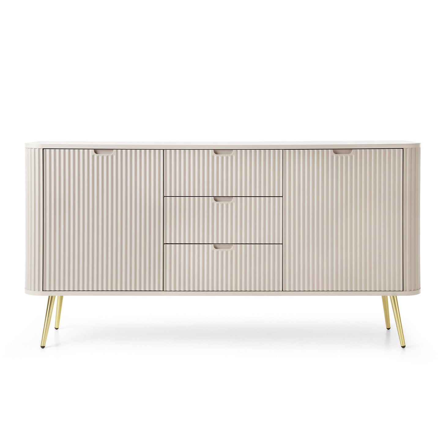 Signe Ribbed Elegant Sideboard - Cashmere / Gold Legs