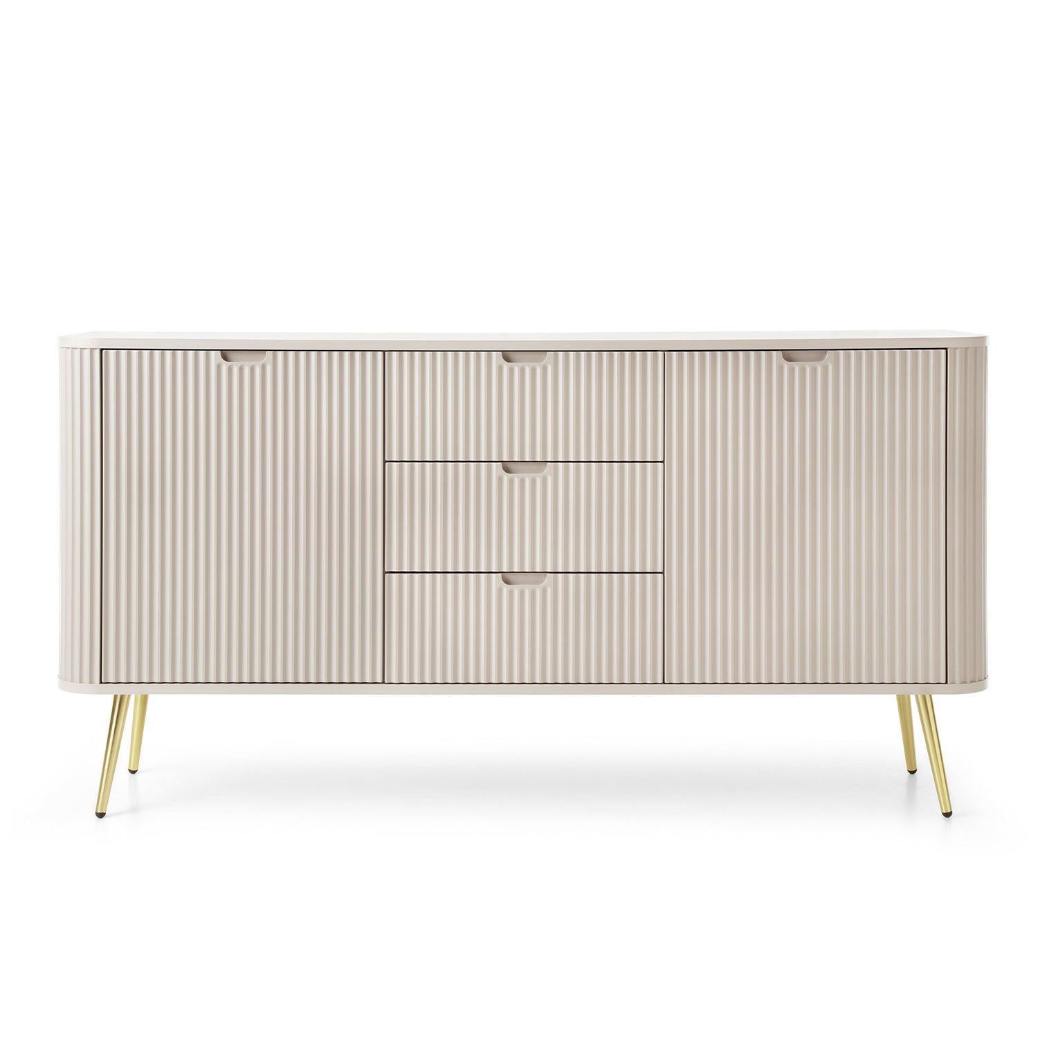 Signe Ribbed Elegant Sideboard - Cashmere / Gold Legs