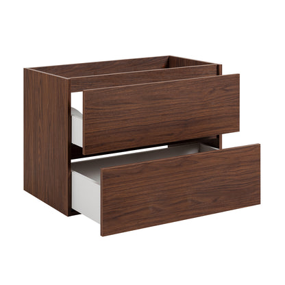 Simple Minimalist Bathroom Vanity Cabinets Set 80cm with Tall Unit & Worktop Basin - Walnut