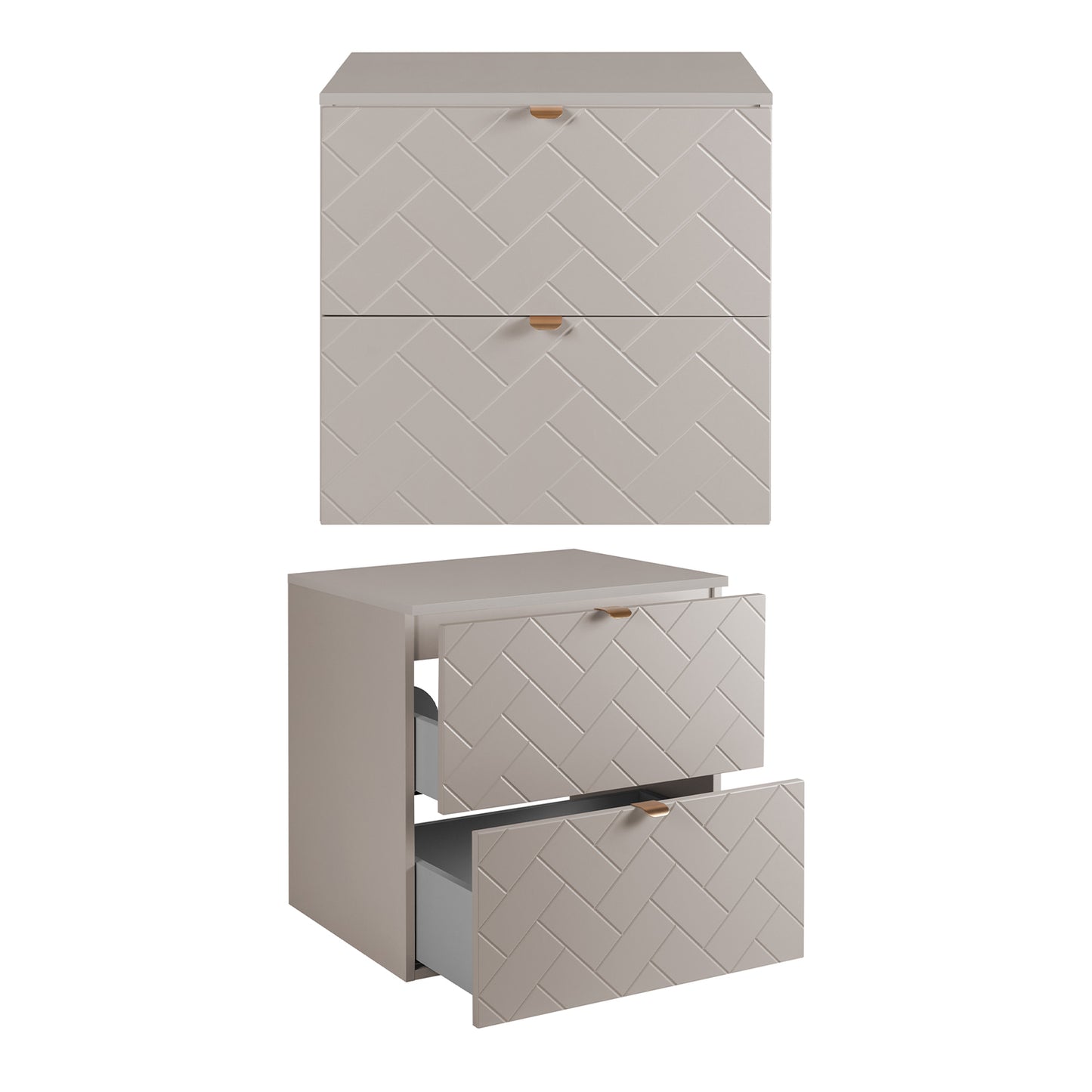 Trend Herringbone Pattern Door Bathroom Cabines Vanity Units Set with Worktop 60cm & 35cm - Cashmere