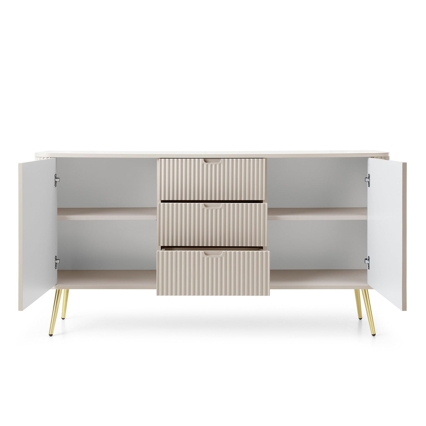 Signe Ribbed Elegant Sideboard - Cashmere / Gold Legs