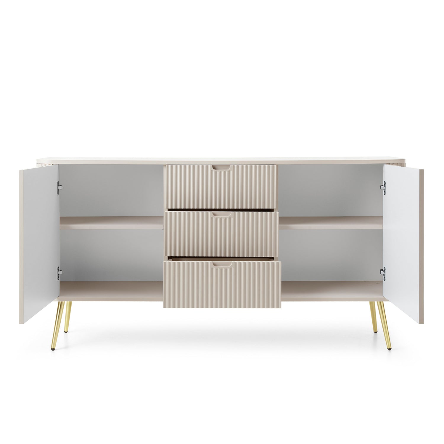 Signe Ribbed Elegant Sideboard - Cashmere / Gold Legs
