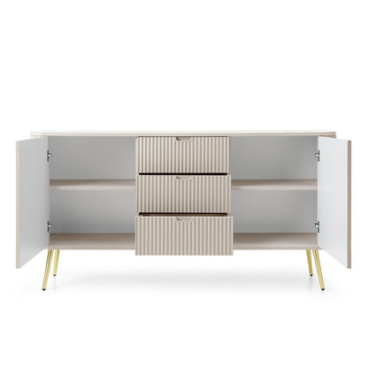 Signe Ribbed Elegant Sideboard - Cashmere / Gold Legs