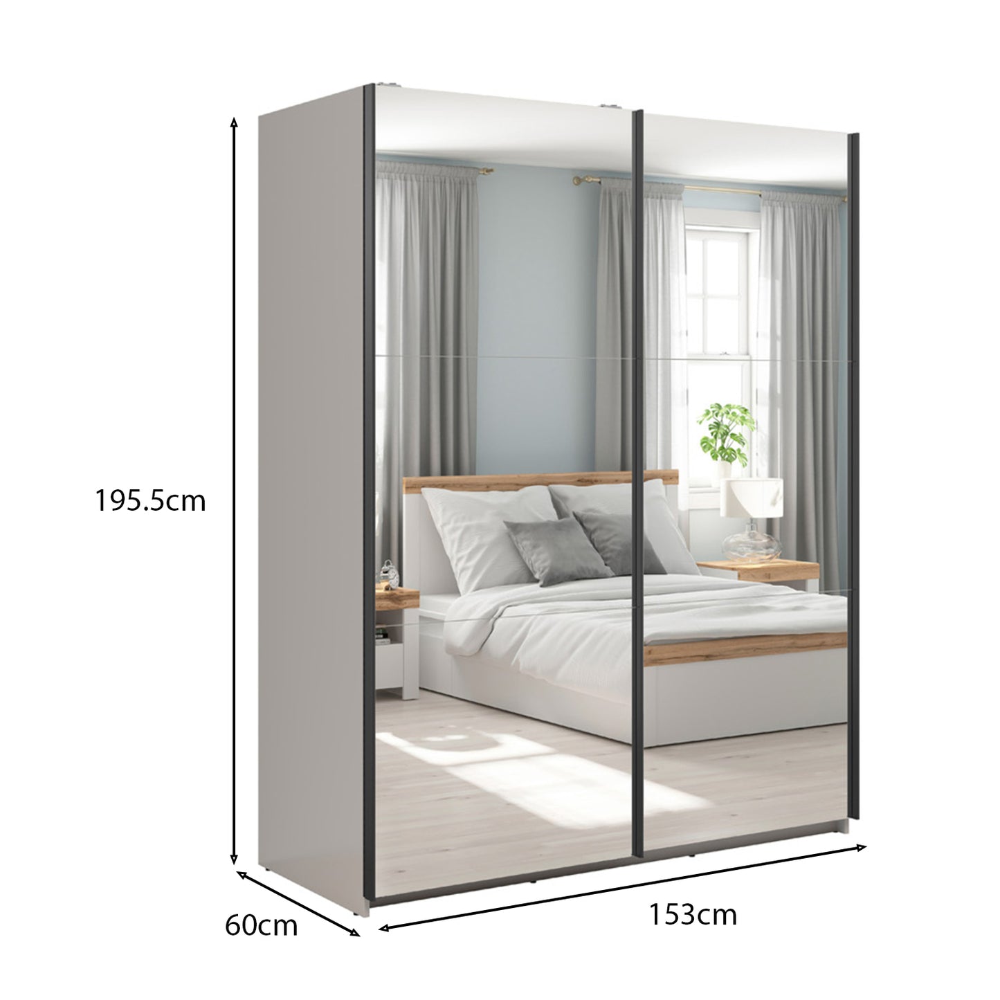 Exter 2 Door Sliding 153cm Wardrobe With Mirror - Cashmere