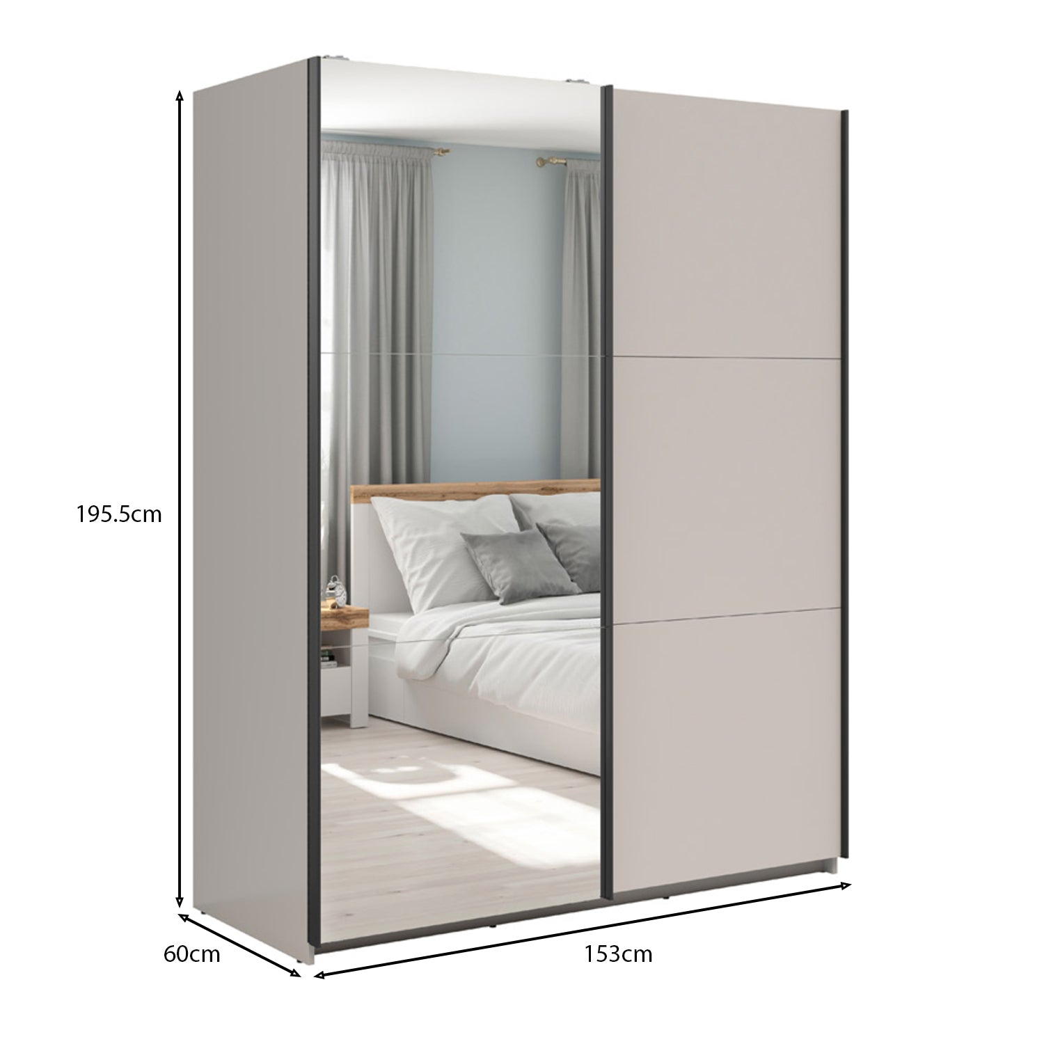 Exter 2 Door Sliding 153cm Wardrobe - Cashmere