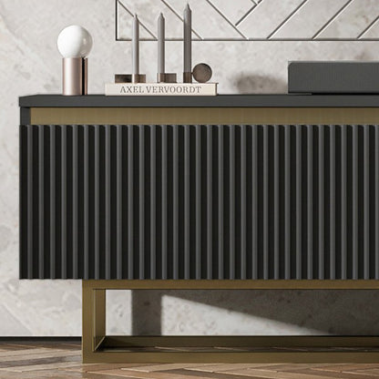 Selene Modern Ribbed-Texture Wide TV Unit with Storage - Black / Gold Frame