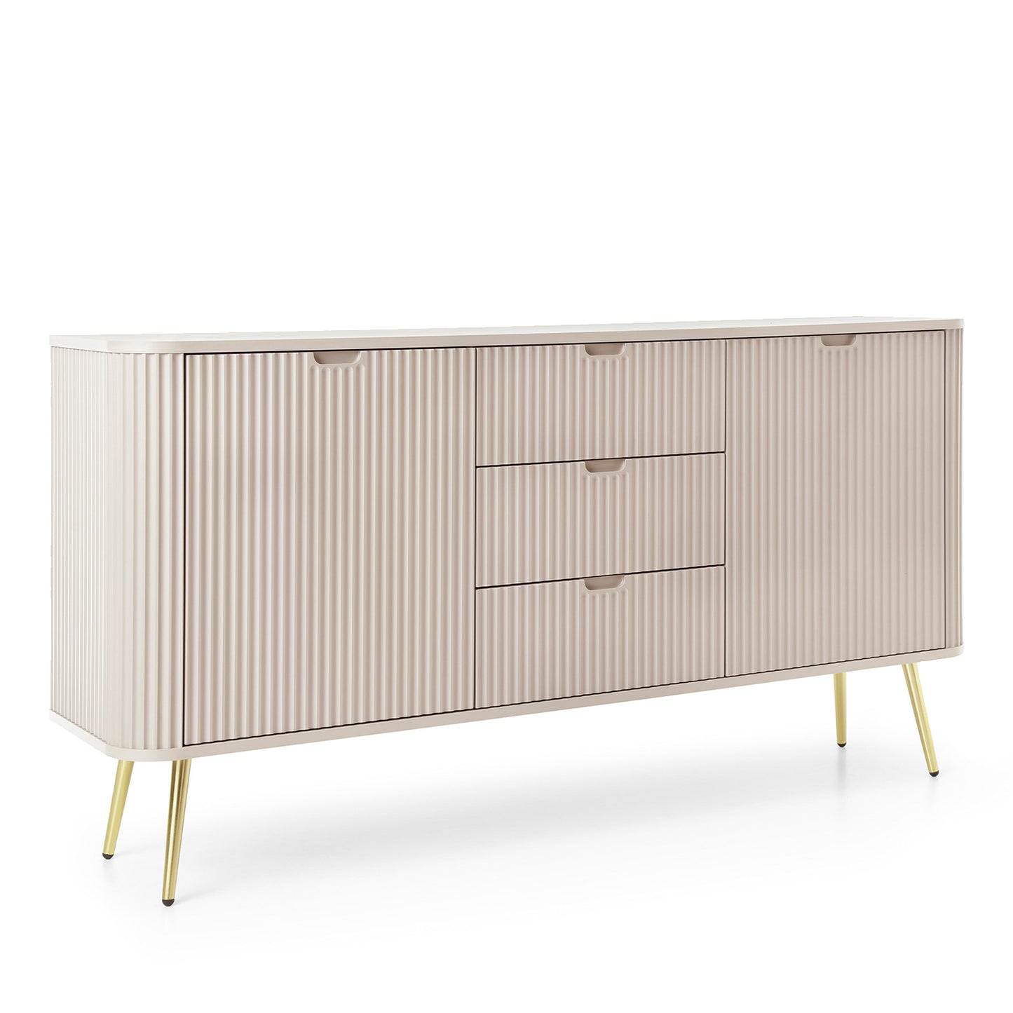 Signe Ribbed Elegant Sideboard - Cashmere / Gold Legs