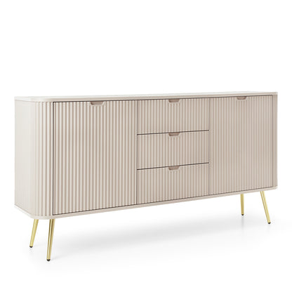 Signe Ribbed Elegant Sideboard - Cashmere / Gold Legs