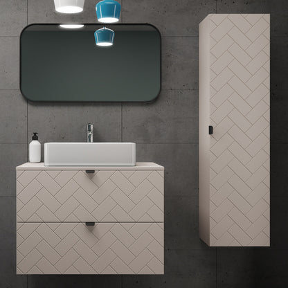 Trend Herringbone Pattern Door Bathroom Cabines Vanity Units Set with Worktop 80cm & 35cm - Cashmere