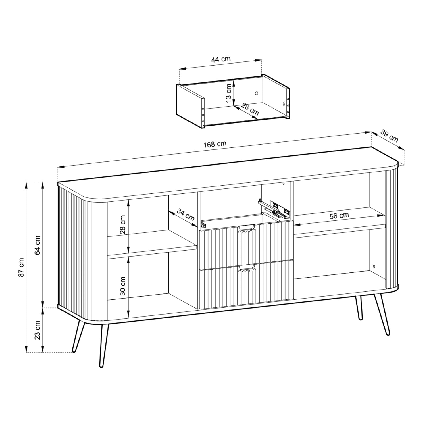 Signe Ribbed Elegant Sideboard - Cashmere / Gold Legs