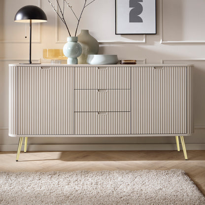 Signe Ribbed Elegant Sideboard - Cashmere / Gold Legs
