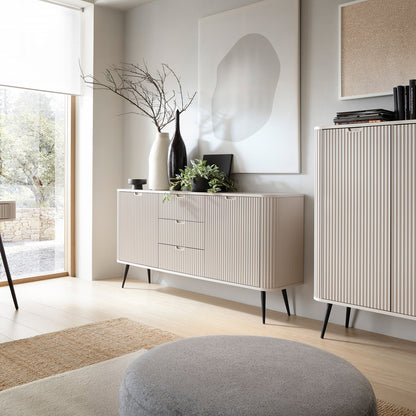 Signe Ribbed Elegant Sideboard - Cashmere / Gold Legs