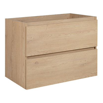 Simple Minimalist Bathroom Vanity Cabinets Set 80cm with Tall Unit & Worktop Basin - Light Oak