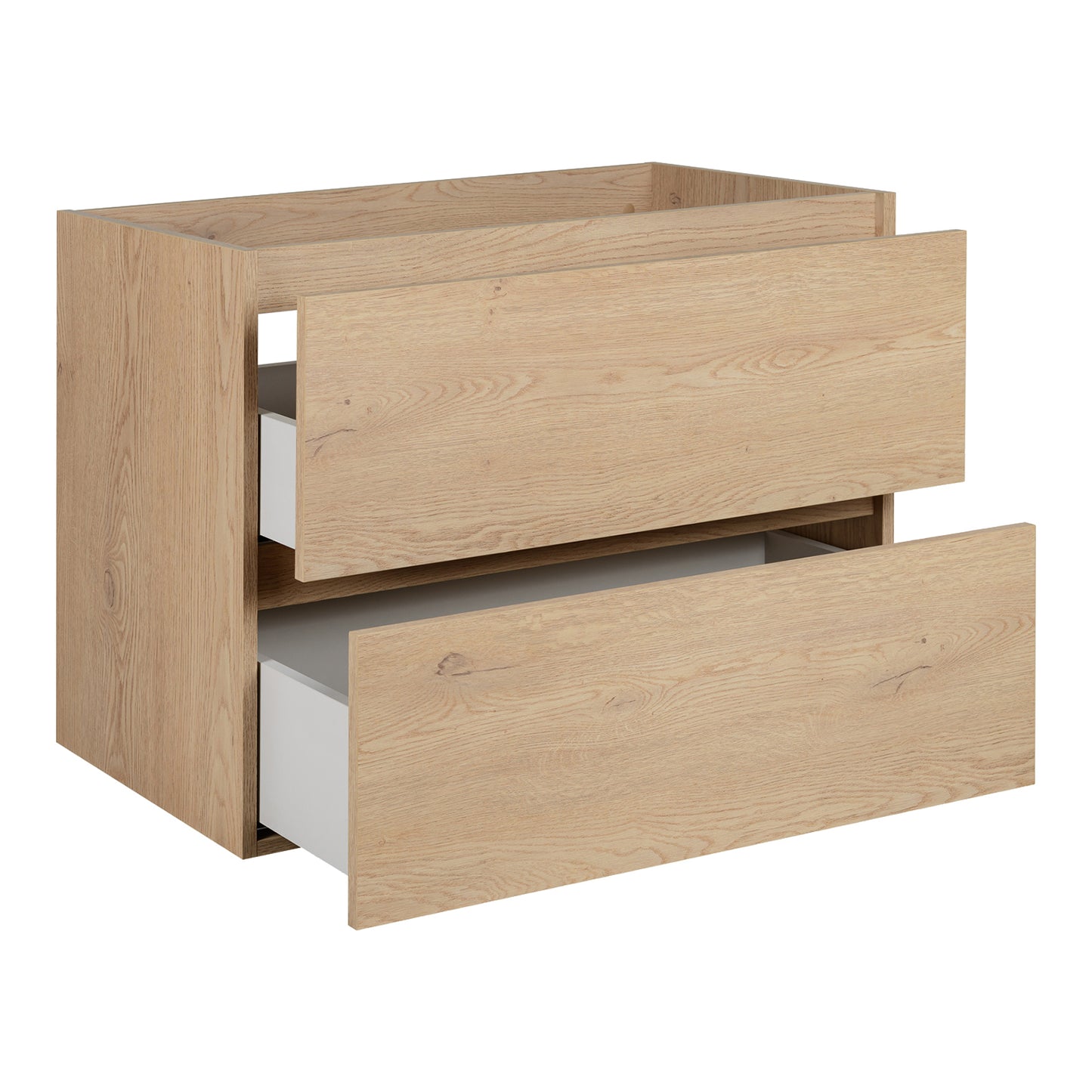 Simple Minimalist Bathroom Vanity Cabinets Set 80cm with Tall Unit & Worktop Basin - Light Oak
