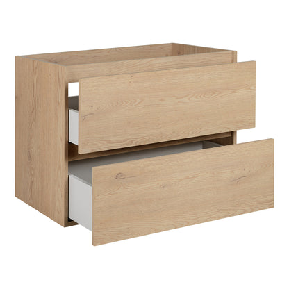 Simple Minimalist Bathroom Vanity Cabinets Set 80cm with Tall Unit & Worktop Basin - Light Oak