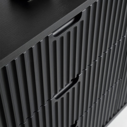 Signe Ribbed Elegant Sideboard - Black / Black Legs