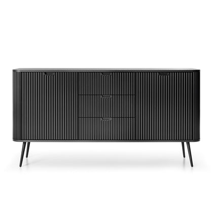 Signe Ribbed Elegant Sideboard - Black / Black Legs