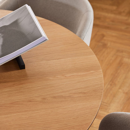 Bosco Dining Table Round Modern Steel Base & Wood Veneer - Natural Oak / Black