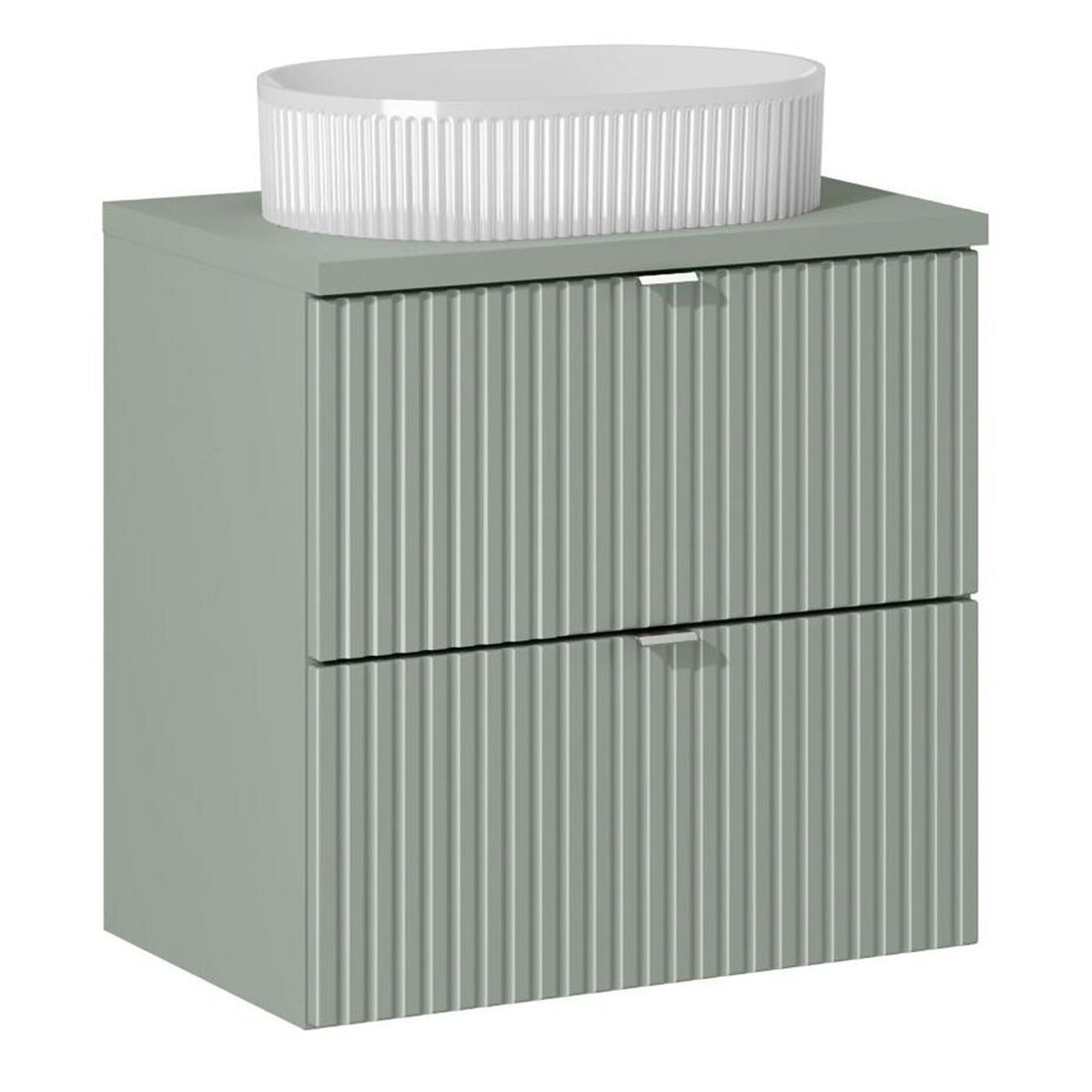 Line Reed 2 Drawer Bathroom Cabinet Vanity Unit 60cm with Worktop Basin - Sage