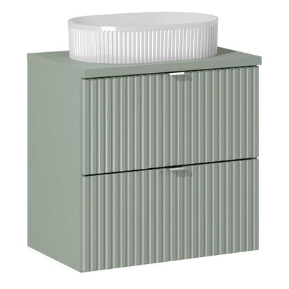 Line Reed 2 Drawer Bathroom Cabinet Vanity Unit 60cm with Worktop Basin - Sage